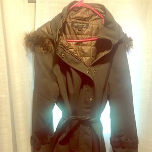 Plus size women’s coat - olive with faux fur hood